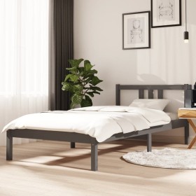 Gray solid wood single bed frame 90x190 cm by vidaXL, Beds and slatted bases - Ref: Foro24-814851, Price: 85,99 €, Discount: %