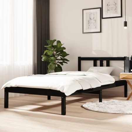 Black solid wood single bed frame 90x190 cm by vidaXL, Beds and slatted bases - Ref: Foro24-814853, Price: 93,81 €, Discount: %