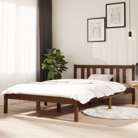 Honey brown solid wood double bed frame 120x190 cm by vidaXL, Beds and slatted bases - Ref: Foro24-814857, Price: 105,99 €, D...