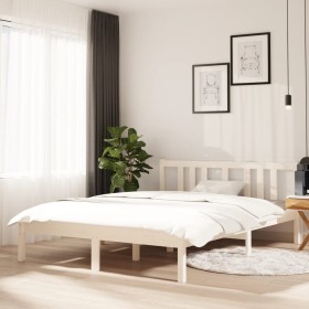 Estructura de cama de madera maciza blanca 135x190 cm de vidaXL, Camas y somieres - Ref: Foro24-814860, Precio: 77,99 €, Desc...