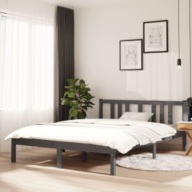 Estructura de cama madera maciza gris doble 135x190 cm de vidaXL, Camas y somieres - Ref: Foro24-814861, Precio: 129,99 €, De...