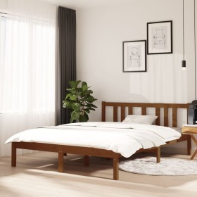 Estructura de cama doble madera maciza marrón miel 135x190 cm de vidaXL, Camas y somieres - Ref: Foro24-814862, Precio: 139,0...