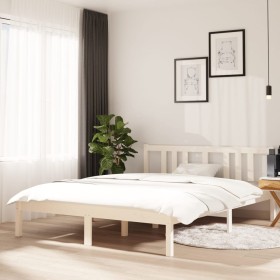 Estructura de cama de madera maciza blanca 140x190 cm de vidaXL, Camas y somieres - Ref: Foro24-814865, Precio: 107,52 €, Des...