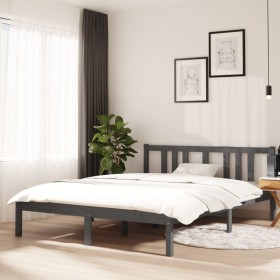 Gray solid wood bed frame 140x190 cm by vidaXL, Beds and slatted bases - Ref: Foro24-814866, Price: 113,36 €, Discount: %