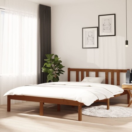 Estructura de cama madera maciza marrón miel 140x190 cm de vidaXL, Camas y somieres - Ref: Foro24-814867, Precio: 132,99 €, D...