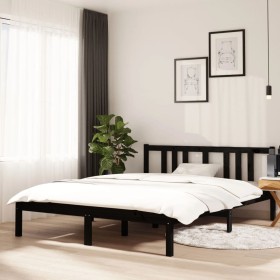 Estructura de cama de madera maciza negro 140x190 cm de vidaXL, Camas y somieres - Ref: Foro24-814868, Precio: 99,99 €, Descu...