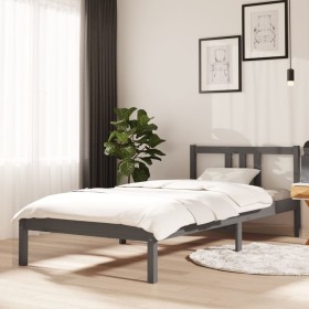 Gray solid wood bed frame 90x200 cm by vidaXL, Beds and slatted bases - Ref: Foro24-814871, Price: 79,17 €, Discount: %