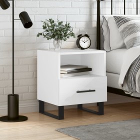Glossy white engineered wood bedside table 40x35x47.5cm