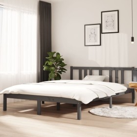 Estructura de cama madera maciza gris 140x200 cm de vidaXL, Camas y somieres - Ref: Foro24-814886, Precio: 133,99 €, Descuent...