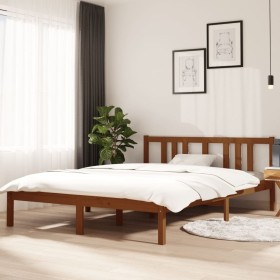 Estructura de cama madera maciza marrón miel 140x200 cm de vidaXL, Camas y somieres - Ref: Foro24-814887, Precio: 122,99 €, D...