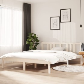 White solid wood bed frame King Size 150x200 cm by vidaXL, Beds and slatted bases - Ref: Foro24-814890, Price: 110,99 €, Disc...