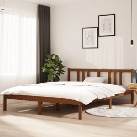 Estructura de cama madera maciza King marrón miel 150x200 cm de vidaXL, Camas y somieres - Ref: Foro24-814892, Precio: 146,54...