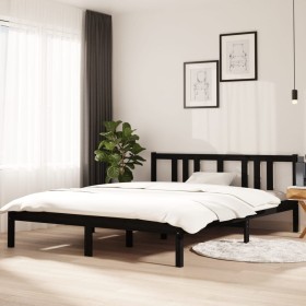 Black solid wood bed frame King Size 150x200 cm by vidaXL, Beds and slatted bases - Ref: Foro24-814893, Price: 139,99 €, Disc...