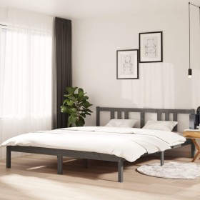 Estructura de cama de madera maciza gris 160x200 cm de vidaXL, Camas y somieres - Ref: Foro24-814896, Precio: 129,60 €, Descu...