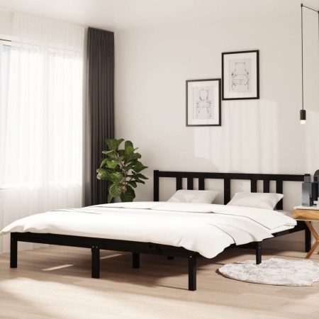 Estructura de cama de madera maciza negra 160x200 cm de vidaXL, Camas y somieres - Ref: Foro24-814898, Precio: 133,74 €, Desc...