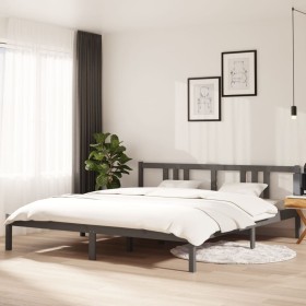 Gray solid wood double bed frame 180x200 cm by vidaXL, Beds and slatted bases - Ref: Foro24-814901, Price: 147,99 €, Discount: %