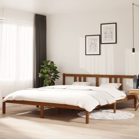 Estructura cama madera maciza marrón miel Super King 180x200 cm de vidaXL, Camas y somieres - Ref: Foro24-814902, Precio: 135...