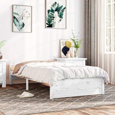 White single solid wood bed frame 75x190 cm by vidaXL, Beds and slatted bases - Ref: Foro24-815005, Price: 78,06 €, Discount: %