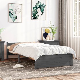 Gray solid wood single bed frame 75x190 cm by vidaXL, Beds and slatted bases - Ref: Foro24-815006, Price: 85,16 €, Discount: %