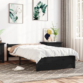 Black single solid wood bed frame 75x190 cm by vidaXL, Beds and slatted bases - Ref: Foro24-815008, Price: 76,42 €, Discount: %