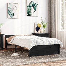 Black solid wood single bed frame 90x190 cm by vidaXL, Beds and slatted bases - Ref: Foro24-815013, Price: 111,99 €, Discount: %