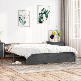 Gray solid wood bed frame 140x190 cm by vidaXL, Beds and slatted bases - Ref: Foro24-815026, Price: 165,01 €, Discount: %