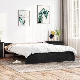 Estructura de cama de madera maciza negro 140x190 cm de vidaXL, Camas y somieres - Ref: Foro24-815028, Precio: 117,99 €, Desc...