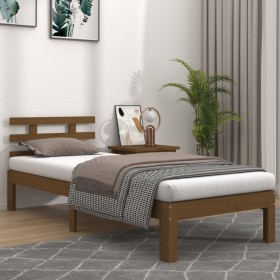 Estructura de cama madera maciza marrón miel 75x190 cm de vidaXL, Camas y somieres - Ref: Foro24-814717, Precio: 76,99 €, Des...