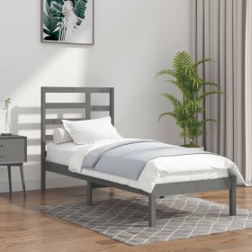 Estructura de cama individual madera maciza gris 90x190 cm de vidaXL, Camas y somieres - Ref: Foro24-3105762, Precio: 120,99 ...