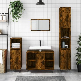 Engineered wood bathroom furniture in smoked oak, 80x33x60 cm. by vidaXL, bathroom vanities - Ref: Foro24-831633, Price: 58,0...