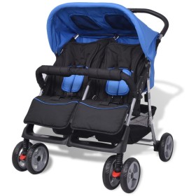 Blauer und schwarzer Zwillingskinderwagen aus Stahl von vidaXL, Kinderwagen - Ref: Foro24-10109, Preis: 174,99 €, Rabatt: %