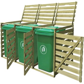 Triple garbage container shed made of impregnated wood for 240L. by vidaXL, Waste container supports - Ref: Foro24-42271, Pri...