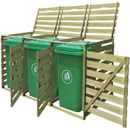 Triple garbage container shed made of impregnated wood for 240L. by vidaXL, Waste container supports - Ref: Foro24-42271, Pri...