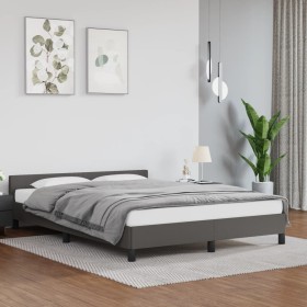 Bed frame with headboard gray synthetic leather 140x200cm by vidaXL, Beds and slatted bases - Ref: Foro24-347505, Price: 141,...