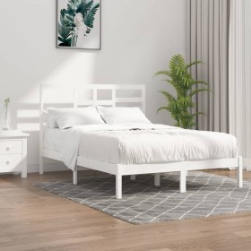 Estructura de cama de madera maciza blanca 135x190 cm de vidaXL, Camas y somieres - Ref: Foro24-3105771, Precio: 118,99 €, De...