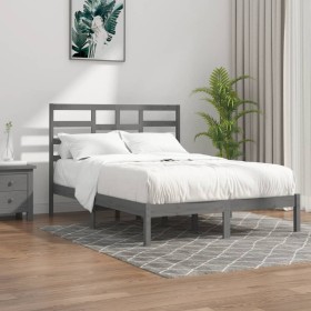 Double gray solid wood bed frame 135x190 cm by vidaXL, Beds and slatted bases - Ref: Foro24-3105772, Price: 138,99 €, Discoun...