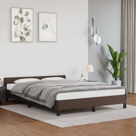 Brown synthetic leather headboard bed frame 140x200 cm by vidaXL, Beds and slatted bases - Ref: Foro24-347504, Price: 134,99 ...