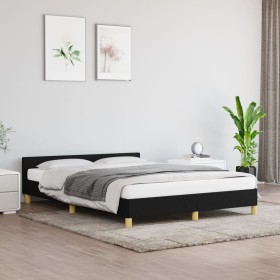 Bed frame with black fabric headboard 140x200 cm by vidaXL, Beds and slatted bases - Ref: Foro24-347417, Price: 123,71 €, Dis...