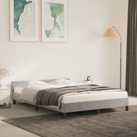 Bed frame with light gray velvet headboard 140x190cm by vidaXL, Beds and slatted bases - Ref: Foro24-347573, Price: 117,91 €,...