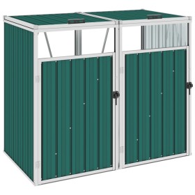 Double shed green steel garbage container 143x81x121 cm by vidaXL, Waste container supports - Ref: Foro24-46277, Price: 177,9...