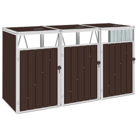 Triple shed brown steel garbage container 213x81x121cm by vidaXL, Waste container supports - Ref: Foro24-46284, Price: 263,99...