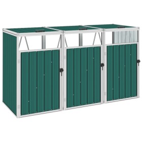 Cobertizo triple contenedor de basura acero verde 213x81x121 cm de vidaXL, Soportes para contenedores de residuos - Ref: Foro...