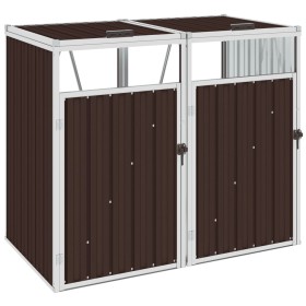 Double shed brown steel garbage container 143x81x121 cm by vidaXL, Waste container supports - Ref: Foro24-46280, Price: 144,2...