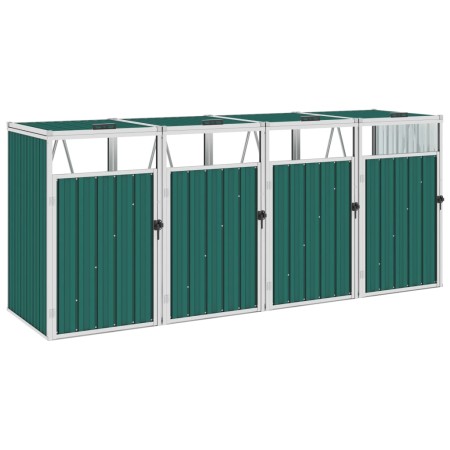 Cobertizo cuádruple cubo de basura acero verde 286x81x121 cm de vidaXL, Soportes para contenedores de residuos - Ref: Foro24-...