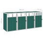 Cobertizo cuádruple cubo de basura acero verde 286x81x121 cm de vidaXL, Soportes para contenedores de residuos - Ref: Foro24-...