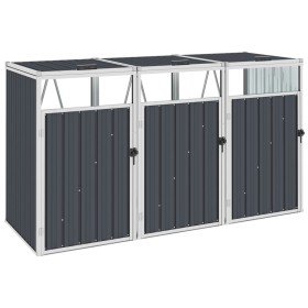 Triple garbage container shed in anthracite steel, 213x81x121cm. by vidaXL, Waste container supports - Ref: Foro24-46283, Pri...