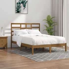 Honey brown solid wood bed frame 140x190 cm by vidaXL, Beds and slatted bases - Ref: Foro24-3105778, Price: 162,99 €, Discoun...