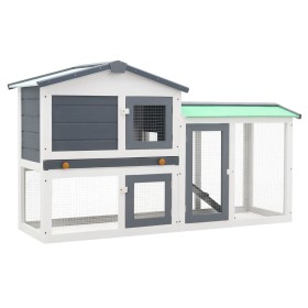 Large gray and white wood animal cage 145x45x84 cm by vidaXL, Cages and habitats for small animals - Ref: Foro24-170840, Pric...