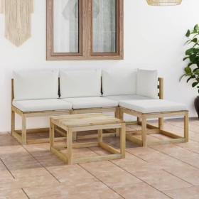 Set de muebles de jardín 5 piezas bambú y cojines blanco crema de vidaXL, Conjuntos de jardín - Ref: Foro24-3065000, Precio: ...