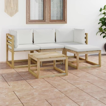 Set de muebles de jardín 5 piezas bambú y cojines blanco crema de vidaXL, Conjuntos de jardín - Ref: Foro24-3065001, Precio: ...